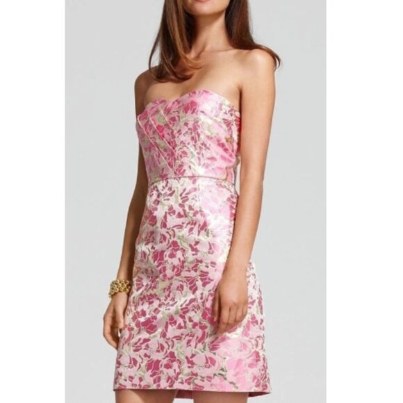 Lilly Pulitzer Raya Strapless Gold Floral Jacquard Dress Size 6 EUC $328 Fancy - Picture 1 of 11